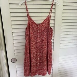aerie Red Floral Mini Dress with Buttons